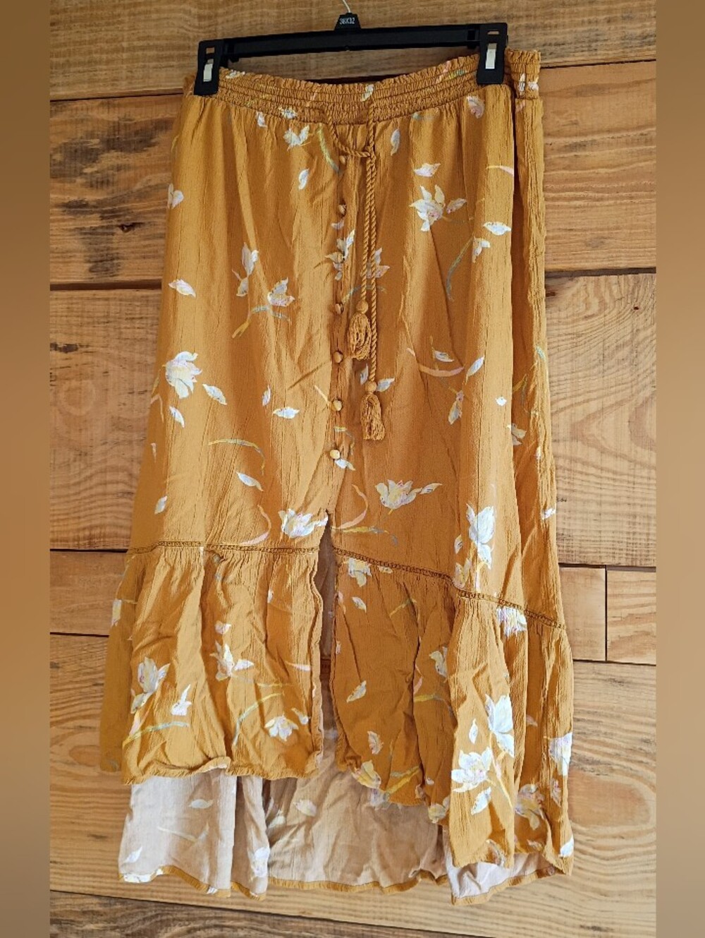 Wonderly Mustard Yellow Floral High-Low Skirt Prairie Boho Cottage Core Feminine